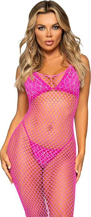 Long Mesh Dress Leg Avenue Fuchsia Backless
