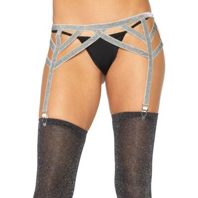 Leg avenue silver lurex elastic garter belt one size