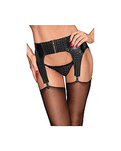 Wetlook checkered garterbelt - black