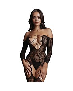 Le désir - long sleeve bodysuit with garters - black
