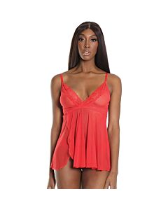 Babydoll with scalloped thong - red