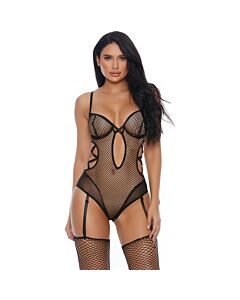 Caught in the feels teddy with garter straps black