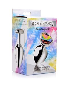 Heart anal plug - rainbow - medium - silver