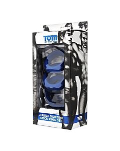 3 piece silicone cock ring set - blue