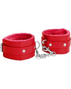 Ouch plush leather hand cuffs red