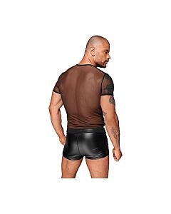 See-through t-shirt with pvc pleats - black