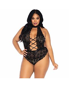 Leg avenue floral lace crothless teddy plus size