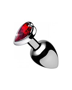 Red heart gem anal plug large - red