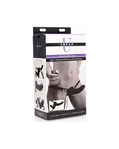 Supreme pleasure vibrating double ended dildo w/harness - black