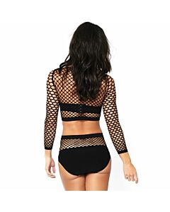 Leg avenue 2 pieces set net long sleeved top and high waisted one size