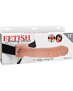 Hollow strap-on w balls 11 inch flesh