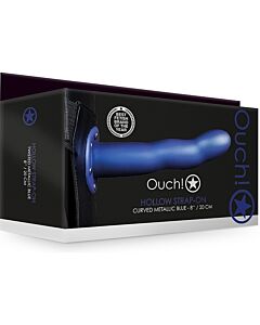 Ouch Curved Metallic Blue Hollow Strap-On 8'' - Sex Shop