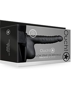 Ouch-Hollow Strap-On with Testicles - 8''/21 cm - Black