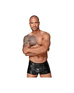 Wetlook shorts with pvc pleats - black