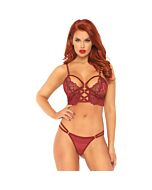 Lace bralette with sheer thong burgundy