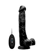 Vibrating realistic cock - 10 inch - with scrotum - black