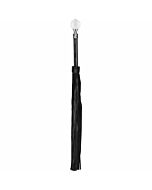 Leather whip with round metal wizard - black