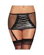 Coro gold chain wetlook garterbelt - black