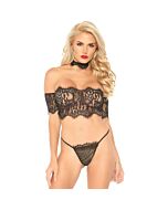 Lace top with choker and thong black