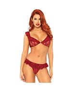 Leg avenue 2 pieces set lace bralette and ruffle thong burgundy one size