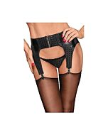 Wetlook checkered garterbelt - black