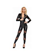 Chancay mesh and wetlook catsuit - black