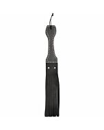 Wood and leather handle whip - black