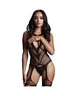 Le désir - mesh bodysuit with garters - black