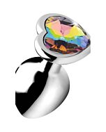 Heart anal plug - rainbow - medium - silver