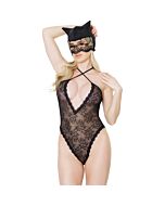 Lace bodysuit with crossed straps - black