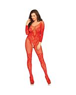 Leg avenue vine lace and net bodystocking red