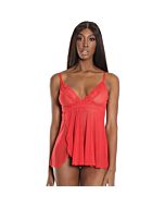 Babydoll with scalloped thong - red