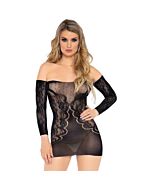 Long sleeve lace mini dress - black