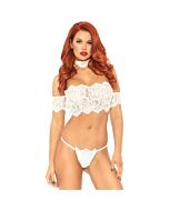 Lace top with choker and thong white