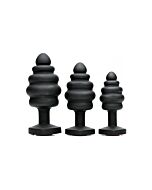 Heart silicone butt plug set - black