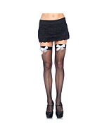 Leg avenue black fishnet thigh highs with white bow