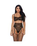 Overnight vixen bra garter belt and panty black