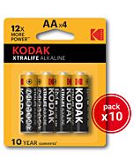 Kodak xtralife alkaline aaa - 10 packs de 4uds