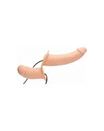 Supreme pleasure vibrating double ended dildo w/harness - flesh