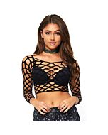 Long sleeve fishnet top - black