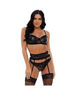 More than lace faux leather lingerie set - black