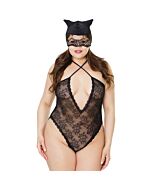 Lace bodysuit with crossed straps - black