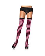 Leg avenue nylon striped thigh highs black-neon pink