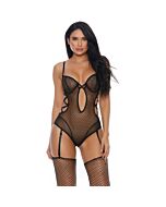 Enticing vixen teddy with garter straps black