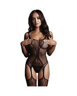 Le désir - lace mesh bodysuit with garters - black