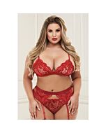 3pc lace garter set red