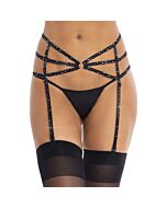 Strappy garter belt with rhinestone appliqués - black