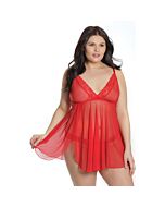 Babydoll with scalloped thong - red