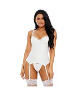 Laced in matte bustier faux leather lingerie set - white