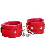 Ouch plush leather hand cuffs red